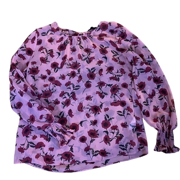 Dynamite Women’s Pink Floral Pink Sheer Long Sleeve Blouse Size Medium - Picture 1 of 9